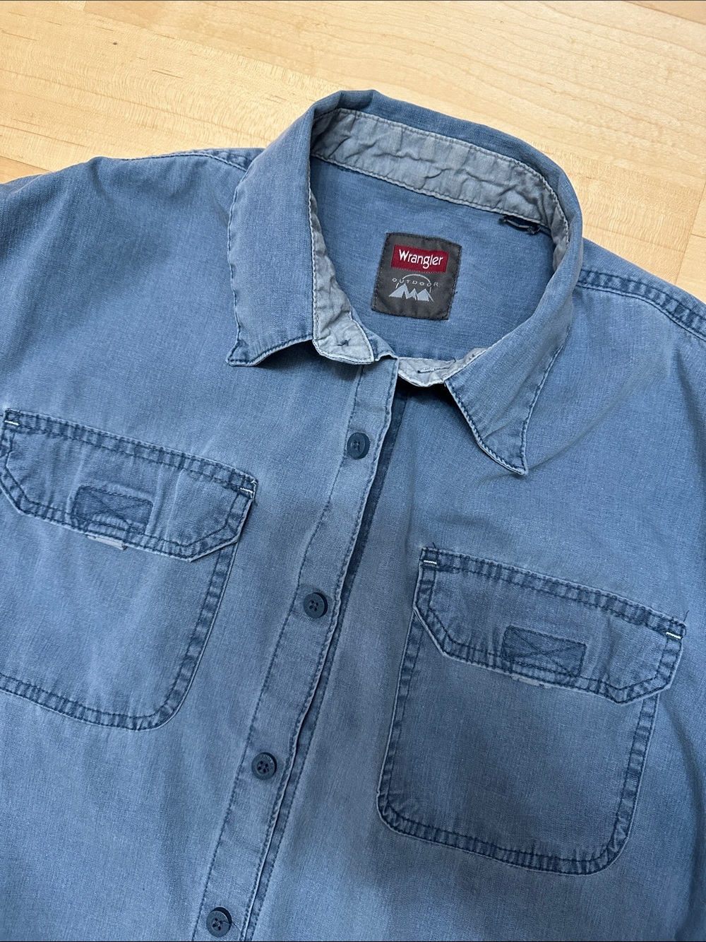 Wrangler Faded Blue Button-Front Work Shirt | Outdoor